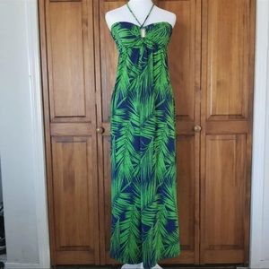 Tropical print halter dress